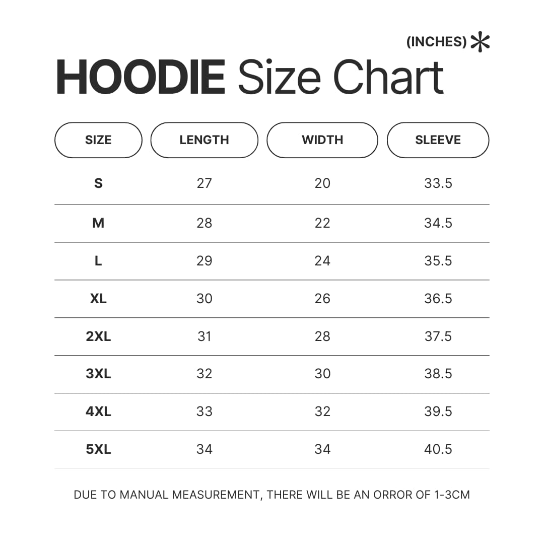 Hoodie Size Chart - Ergo Proxy Store