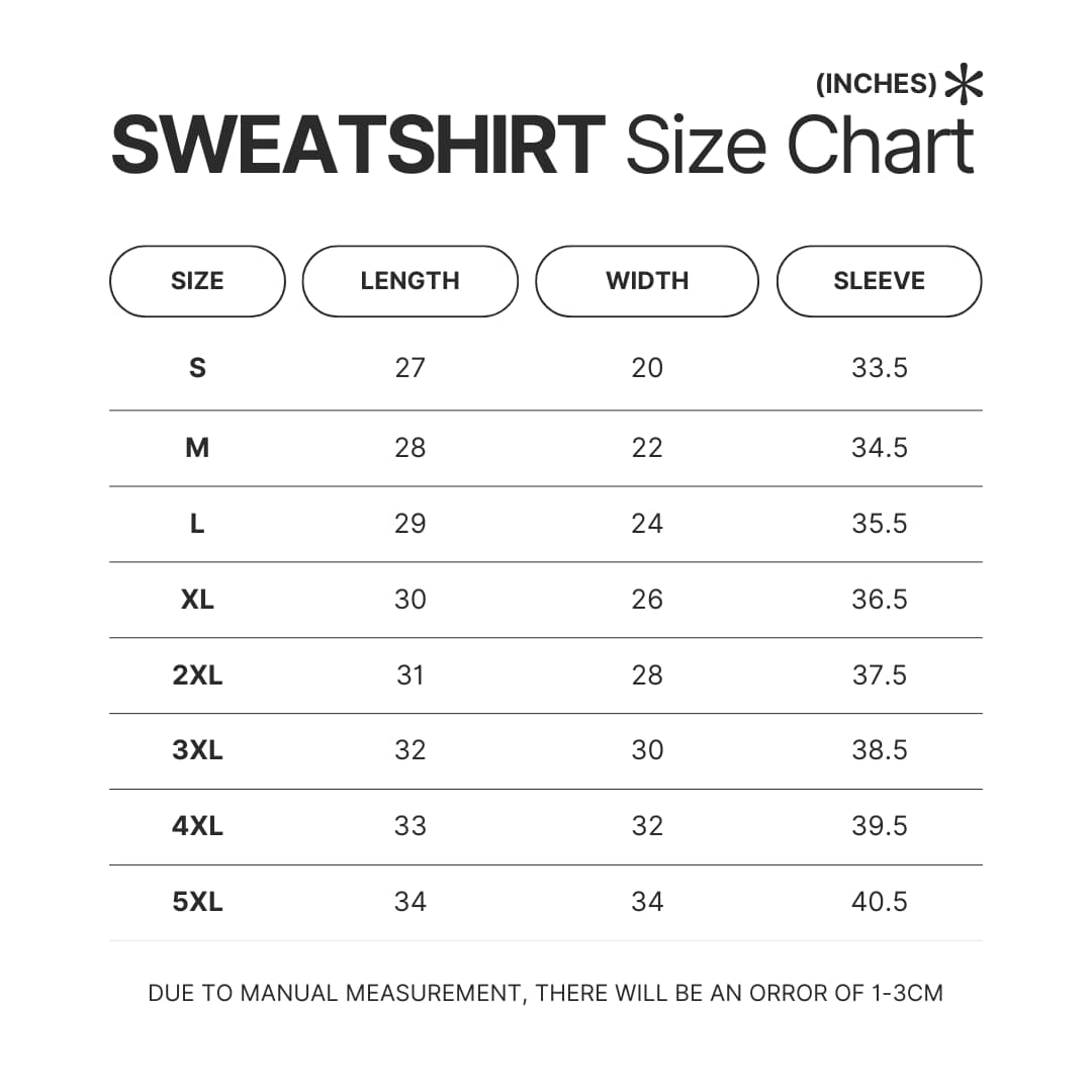 Sweatshirt Size Chart - Ergo Proxy Store