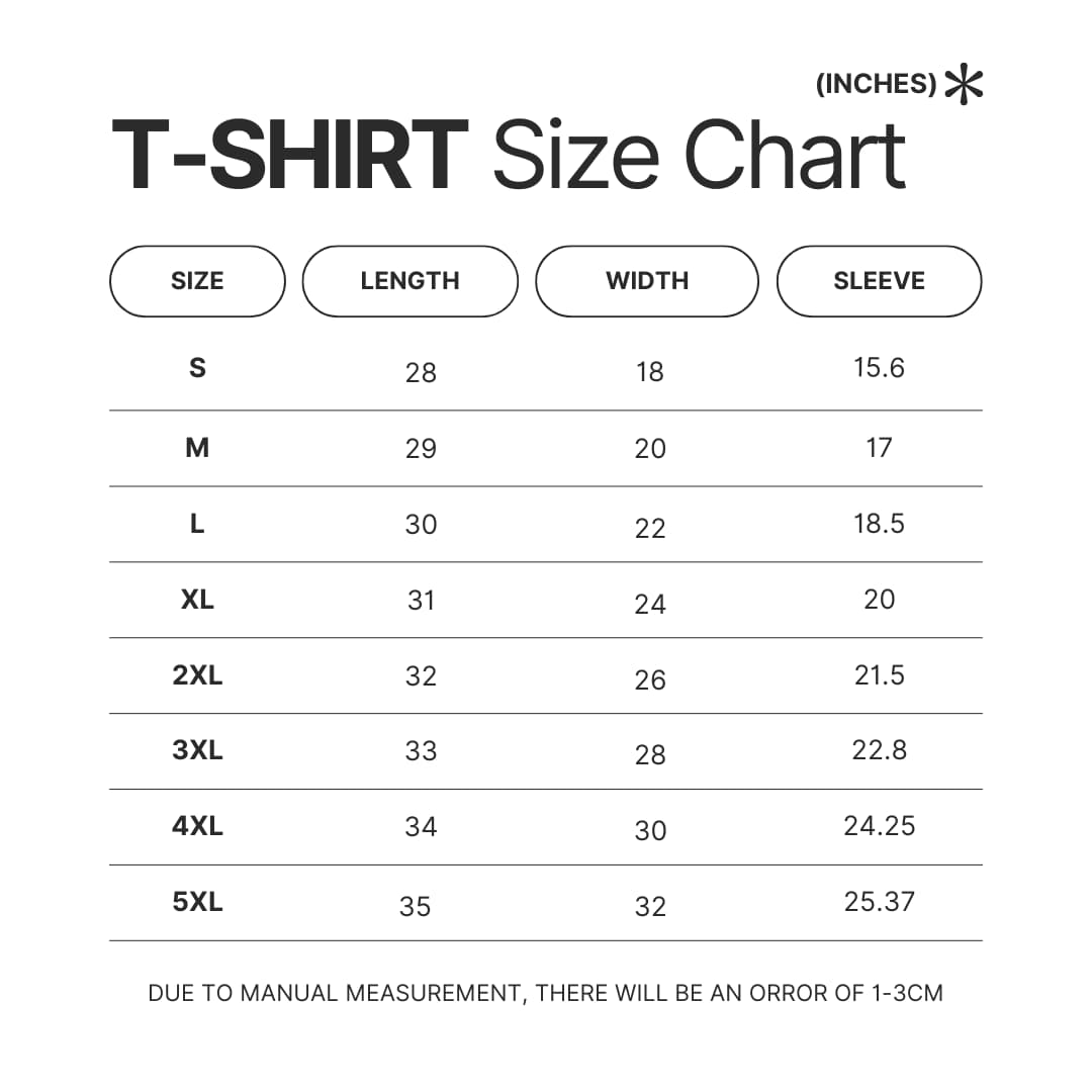 T shirt Size Chart - Ergo Proxy Store
